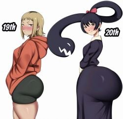2girls ai_generated artist_request ass ass_comparison ass_focus big_ass breasts breasts_comparison bubble_butt chainsaw_man different_ass_sizes different_breast_sizes dumptruck_ass enormous_ass fat_ass gigantic_ass huge_ass hyper hyper_ass massive_ass medium_breasts pingtsi_(chainsaw_man) popularity_contest round_ass sawatari_akane side_view small_breasts thick thick_ass thick_thighs thighs voluptuous voluptuous_female wide_hips