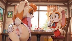 2girls ai_generated anus anus_exposed cream_the_rabbit eating eating_food hidden inviting_to_sex looking_at_viewer looking_confused pussy pussy_exposed question_mark sega side_story sonic_(series) sonic_the_hedgehog_(series) spread_ass standing vanilla_the_rabbit