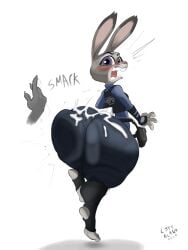 1girls bunny_ears bunny_girl bunny_tail color colored colorization colorized_edit colorshun cum cum_on_ass cum_on_butt enormous_ass enormous_butt female female_focus furry furry_female judy_hopps l3ftbl4nk open_mouth police police_uniform policewoman purple_eyes purple_eyes_female simple_background slapping_ass slapping_butt teeth thick_ass thick_thighs tongue white_background zootopia