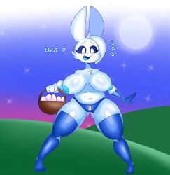 anthro armwear breasts clothing easter easter_egg egg english_text female hi_res holidays lagomorph legwear leporid lok_bunny lokbunny17 mammal panties rabbit solo stockings text underwear white_body