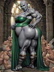 1girl5boys 1girls 5boys ai ai_generated animated ass bald breasts claws dialogue dominant_female dress exposed_ass eyeshadow fangs female flaunting gladiator_sandals green_eyeshadow grey-skinned_female harem harem_boy heterosexual huge_ass huge_thighs indoors kneeling large_breasts light-skinned_male lipstick male male_harem muscular muscular_female muscular_male oc original_character pregnant pregnant_female ruins sandals scars sex_slave slit_dress sound stained_glass standing straight strapless_dress submissive_male teal_lipstick thighs vampire vampire_girl vascular video voluptuous voluptuous_female white_male worship