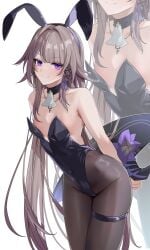 1girl anzu0130 bare_shoulders breasts bunnysuit flat_chest herta_(honkai:_star_rail) honkai:_star_rail honkai_(series) small_breasts the_herta_(honkai:_star_rail) wardrobe_malfunction