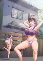 3girls absurd_res ahoge aineko_nekoko altered_common_sense altered_perception armpits arms_up ass backpack bare_shoulders blush blushing_female brown_hair change_in_common_sense cleavage collarbone emotionless emotionless_female empty_eyes erect_nipples_under_bra female_only femsub hands_behind_head happy_trance harem highres huge_breasts hypnotized_female hypnotized_personality_change imminent_rape indifference indifferent lingerie long_hair mind_alteration mind_control navel open_mouth original pink_bra public_humiliation purple_eyes reality_warping source_request striped_thong tech_control text thick_thigs thong translation_request unaware unaware_hypnosis unbothered unnamed_characters wide_hips