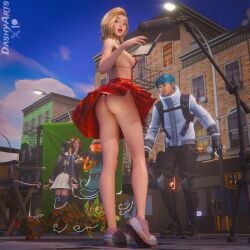 2025 2boys 2girls 3d 3d_(artwork) ass blender blonde_female blonde_hair blue_hair bra breasts cat_holloway_(fortnite) dashyarts detailed_background epic_games female flashing flashing_ass fortnite fortnite:_battle_royale helsie_(fortnite) helsie_midnight_(fortnite) hi_res high_quality high_resolution highres jun-hwan_(fortnite) light-skinned_female light-skinned_male light_skin lucien_west male male/female medium_breasts movie_set panties red_bra red_panties sideboob skirt surprised surprised_expression underwear upskirt