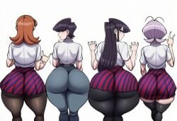 4girls ai_generated artist_request ass ass_chart ass_focus butt butt_focus komi-san_wa_komyushou_desu komi_shouko komi_shuuko milf osana_najimi yamai_ren