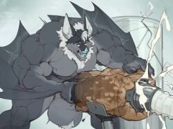 anthro ball_tuft balls bangs barazoku bat bent_over biceps big_balls big_muscles big_pecs big_penis biped black_claws black_finger_claws black_penis blue_nose blue_tongue bodily_fluids breeding_mount claws countershade_arms countershade_face countershade_fur countershade_legs countershade_torso countershading cracks cum cum_collecting cum_splatter deltoids digital_drawing_(artwork) digital_media_(artwork) ejaculation erection excessive_cum excessive_genital_fluids eyebrows finger_claws fingers fur garret_(redbar) genital_fluids genitals grey_body grey_fur hair hand_on_own_penis hand_on_penis hi_res huge_balls huge_cock huge_muscles humanoid_hands hyper hyper_balls hyper_genitalia hyper_muscles hyper_penis inner_ear_fluff leaf-nosed_bat looking_ahead male male_anthro mammal masturbation membrane_(anatomy) membranous_wings microbat motion_lines multicolored_body multicolored_fur muscular muscular_anthro muscular_arms muscular_male muscular_thighs narrowed_eyes neck_tuft nude nude_anthro nude_male oldshep open_mouth orgasm pecs penile penile_masturbation penis quads red_eyes shaded signature solo standing teeth three-quarter_view tongue trapezius triceps tube tuft vat white_body white_fur white_hair white_inner_ear winged_arms wings yangochiropteran