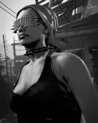 3d 3dcg bare_shoulders choker cleavage collarbone edited_screencap emotionless_female expressionless female_only femsub game_cg game_mod gothic greyscale highres indifferent large_breasts max_payne_(series) max_payne_3 pouya_you_(s_look) rockstar_games short_hair_female text tomboy tomboyish uninterested_female unnamed_character watermark