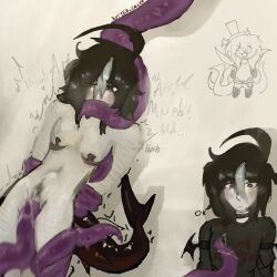 1boy 1cuntboy ahoge alaric_clément_(rotten_callie) arms_behind_back before_sex big_ahoge blushing bruh consensual_tentacles covering_mouth cum cum_on_tentacle cuntboy freaky ftm ftm_penetrated motion_blur nervous oc one_eye_closed original_character red_eyes rotten_callie screaming_in_pleasure self_harm_scars shake_lines shaking shark_boy shark_tail stomach_bulge sweating tentacle tentacle_bondage tentacle_penetration tentacle_sex tentacles_around_leg top_surgery_scars trembling whimpering white_pupils yellow_lighting