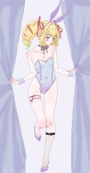 1girls 2020s 2026 2d blonde blonde-haired_female blonde_hair bunnysuit chocochurro_ drill_hair female female_only fuzuki_miki fuzuki_miki_(3rd_costume) green_eyes green_hair green_streaks indie_virtual_youtuber indie_vtuber pink_ribbon ribbons rose_(flower) small_breasts streamer twin_drills virtual_youtuber vtuber youtube youtuber