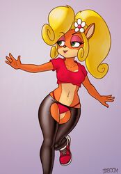 1girls activision anthro breasts clothing coco_bandicoot crash_(series) female female_only panties wide_hips yoga_pants zaboom