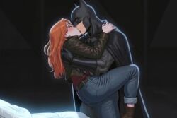 1boy 1boy1girl 1girl ai_generated barbara_gordon batgirl batgirl_(barbara_gordon) batgirl_(the_killing_joke) batman batman_(bruce_wayne) batman_(series) blush bruce_wayne cape caption cock_hungry comic couple couple_(romantic) dc dominant_male explicit female female_moaning gloves height_difference hetero intense_sex kiss kissing long_hair making_out male mind_break mind_control muscular_male older_male open_mouth overstimulated pleasure_face pulled_aside romantic_couple stimulation submissive_female superhero sweat the_killing_joke tongue tongue_out torn_clothes trembling whispering_in_ear younger_female