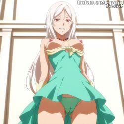 ai_assisted breasts cameltoe green_dress green_panties inoriai nipples red_hair tensei_shitara_slime_datta_ken testarossa_(tensei_shitara_slime_datta_ken) white_hair