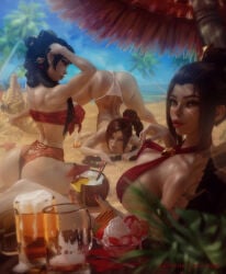 3girls avatar_the_last_airbender azula beer coconut coconut_drink drink ecchioni female female_only looking_at_viewer mai_(avatar) ty_lee