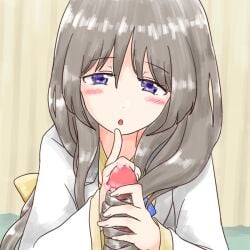 1girls artist_request blush character_request hair hairjob handjob lucky_star penis tagme