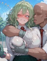 1female 1male ai_generated bald_male big_boobs big_breasts big_tits blush blushing boku_no_hero_academia endured_face endured_face_female enduring_face gritted_teeth grope grope_breast grope_chest groped groping groping_breasts hagakure_tooru hagakure_tooru_(visible) hand_in_shirt my_hero_academia one_eye_closed public public_indecency public_molestation see-through_shirt sexual_harassment tongue_out tooru_hagakure tooru_hagakure_(visible)