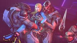 1girls 2boys 3d alien ambrosine92 armor blonde_hair bodysuit clothed clothed_sex clothing crossover cum cum_inside double_penetration female hair halo_(series) hand_on_breast holding_partner human interspecies male male/female male_sangheili_(halo) metroid multiple_boys nintendo penetration penis rape samus_aran sandwich_position sandwiched sangheili sex size_difference standing standing_sex straight threesome uncensored unggoy xenophilia zero_suit_samus