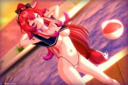 1girl 1girls 3d barely_clothed beach belly belly_button berrycrepe berrycrepe_(vtuber) bikini bikini_bottom black_bow black_bra breasts collar_only dock female hair_between_eyes hair_bow hair_ornament highres indie_virtual_youtuber koikatsu legs long_hair looking_at_viewer medium_breasts outdoors partially_clothed posing purple_eyes red_hair sailor_collar sexy sexy_body smile solo spamkaju squid_girl sunset tentacle_hair thighs underboob virtual_youtuber vtuber x_hair_ornament