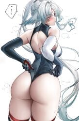 1girls animal_ears arcane_(arknights:_endfield) arknights arknights:_endfield ass ass_focus bird_ears breasts curvy curvy_female curvy_figure fat_ass female fixing_clothes hirumadou large_breasts leotard leotard_pull long_gloves long_hair pulling_leotard pulling_own_clothes simple_background thick thick_ass thick_legs thick_thighs thighhighs thighs tight_clothing tight_leotard white_background white_hair wide_hips wide_thighs