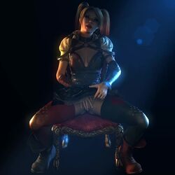 1girls 3d animated armbands batman:_arkham_knight batman_(series) black_hair blonde_hair blue_eyes boots chair cleavage clothes clothing corset dc dc_comics dyed_hair female harley_quinn harley_quinn_(arkham) harley_quinn_(arkham_knight) makeup masturbation multicolored_hair no_sound red_hair reddoe sit sitting skirt source_filmmaker spread_legs stockings tagme video