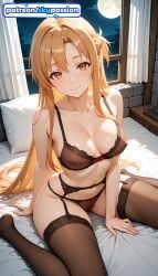1girls 2026 ai_assisted ai_generated anime asuna_(sao) bed bed_sheet boobs breasts bust hi_res high_quality high_resolution highres long_hair looking_at_viewer moonlight night night_sky on_bed patreon patreon_username pillow sitting sitting_on_bed skypassion smile solo stable_diffusion sword_art_online thighhighs tits underwear watermark window yuuki_asuna