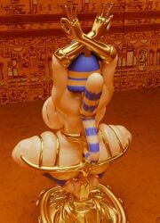 1girl 3d animal_crossing ankha_(animal_crossing) ball_gag barton_(artist) big_breasts blue_hair body_cage bondage bondage_gear bondage_suit clitoris clitoris_piercing gag gagged gold_(metal) hardcore metal metal_bondage nipple_piercing nipples nose_hook nosehook tagme vibrator vibrator_in_pussy