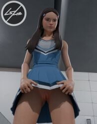 1girls 3d 3d_(artwork) antigravityzhq blender_(software) exposed_pussy female female_focus female_only fortnite fortnite:_battle_royale lifting_skirt locker_room looking_at_viewer nude_female olivia_rodrigo render upskirt vagina_focus