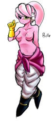 1girls belle_(artist) black_sclera dragon_ball dragon_ball_xenoverse female female_majin majin monster_girl original_character pink_skin red_eyes scouter solo tentacle_hair tinted_eyewear topless xenoverse_protagonist