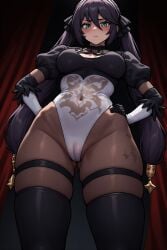 ai_generated cameltoe cosplay curvy_hips female female_only genshin_impact looking_down low-angle_view mona_(genshin_impact) perchance_ai thick_thighs thighs_focus yorha_2b_(cosplay)