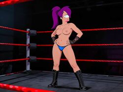 ai_generated boots boxing_ring breasts erect_nipples futurama hands_on_hips looking_at_viewer no_bra panties thighs topless turanga_leela