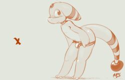 ampharos anthro anthrofied barefoot bent_over billmurray blush briefs bulge clothing long_tail looking_at_viewer male male_only monochrome nintendo pinup pokemon pokemon_(species) pose scalie side_view signature solo standing teasing underwear underwear_down video_games