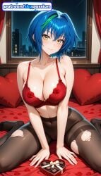 1girls 2026 ai_assisted ai_generated anime big_breasts blue_hair boobs breasts bust busty hi_res high_quality high_resolution high_school_dxd highres large_breasts multicolored_hair night on_bed pantyhose patreon patreon_username pillow skypassion smile solo stable_diffusion thighband_pantyhose tits torn_clothes torn_dress underwear watermark window xenovia_quarta yellow_eyes