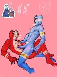 2boys argentina argentina_(countryhumans) blue_skin countryhumans cum_drip dick gay homosexual_male open_mouth peru peru_(countryhumans) red_skin sweat without_clothes