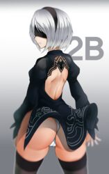 1girls android ass ass_focus backless_outfit blindfold cameltoe emotionless expressionless female female_only leotard nier nier:_automata panties pussy robot robot_girl sinensian solo thighhighs yorha_2b