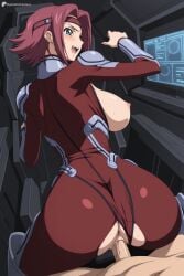 1boy 1girl :d ai_generated anus ass blue_eyes blush bodysuit breasts breasts_out clothed_female_nude_male clothed_sex clothing_aside cockpit code_geass digitalwaifugallery flipped_hair from_behind headband hetero hi_res high_quality high_resolution kallen_stadtfeld large_breasts looking_at_viewer looking_back nipples nude open_bodysuit open_mouth patreon penis pilot_suit pussy red_bodysuit red_hair red_headband reverse_cowgirl_position seductive sex sex_from_behind sexy short_hair skin_tight smile solo_focus sweat torn_bodysuit torn_clothes uncensored vaginal watermark