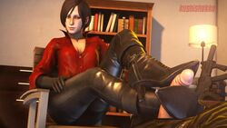 1boy 1girls 3d ada_wong ada_wong_(ty_brenneman) animated biohazard bootjob boots brown_hair capcom erection female footjob gloves heel_job heels heels_fetish heels_focus high_heel_fetish high_heels high_heels_focus kushishekku leather male no_sound penis resident_evil resident_evil_6 shoe_fetish shoejob source_filmmaker video