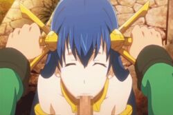 1boy 1girls animated armor blowjob blue_eyes blue_hair censored clothing dress fellatio female hair knight lia_parapara_leazas open_mouth oral rance rance_(series) rance_01