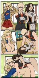 1boy 1boy2girls 2girls blonde_hair breasts brown_hair comic comic_page crossover dc dc_comics dcu dick doggystyle drunk drunk_female eastern_and_western_character female female_penetrated from_behind hawkgirl hawkgirl_(dcu) hugging_from_behind kara_zor-el katsuki_bakugou kendra_saunders male male/female male/female/female male_penetrating male_penetrating_female missionary missionary_position my_hero_academia sirkyrios smirk smirking_at_partner supergirl supergirl_(2026) supergirl_(dcu) superhero superheroine superman_(2025) threesome titjob vaginal_sex