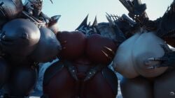 3d 3girls cabal_(destiny) eliksni eramis hive_(destiny) hyper_breasts runn1non thick_thighs