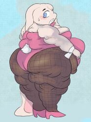 1girls anthro ass bbw belly blue_eyes blush_lines bowtie breasts buckteeth bunny bunnysuit fat female female_focus female_only fishnet_legwear fishnets furry fuzzywooly heels hips lagomorph lagomorph_humanoid large_ass large_breasts looking_back overweight overweight_female quizzo rabbit stomach thick_thighs thighs weight_gain white_fur wide_hips