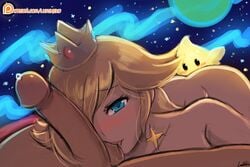 1boy 1girls 2016 ball_sucking blonde_hair blue_eyes crown female licking_testicles luma lumineko male male_pov mario_(series) nintendo penis pov princess_rosalina short_hair super_mario_galaxy