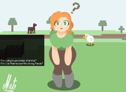 1girls ? alex_(minecraft) alternate_version_available big_breasts breasts cleavage clothed clothed_female confused female female_only full_body long_hair looking_at_viewer minecraft nutnut_kunisaki open_mouth orange_hair solo solo_female