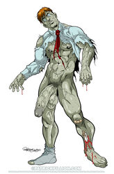 1boy class_comics dead flaccid full-length_portrait full_length huge_cock male male_only muscular patrick_fillion penis portrait ripped_clothes sock solo standing undead zombie