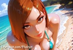 1girls ai_generated ass ass_grab big_ass big_breasts bikini blush breast_grab breasts brown_eyes brown_hair closed_mouth cute cute_face duo exposed_breasts female female_focus jujutsu_kaisen kugisaki_nobara large_ass large_breasts light-skinned_female light_skin long_hair looking_at_viewer male nipples nobara_kugisaki pink_nipples pussy sexy sexy_body sexy_female standing younger_female