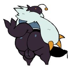anglerfish anthro ass balls berryofmalice bottomless fish huge_ass huge_balls huge_cock male marine orange_eyes penis solo