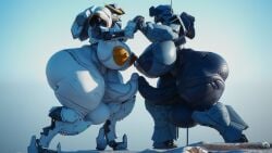 2futas 3d futanari gundam huge_ass hyper_breasts mecha mobile_suit robot_girl runn1non thick_thighs