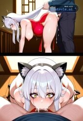 1girl 2d ai_assisted ai_generated anime before_and_after bell_collar big_ass blushing brown_pubic_hair caucasian_male chinese_dress choker chubby_female clothed_male creampie curvy_female dramatic_lighting drooling facefuck fake_animal_ears forced_deepthroat hairy_pussy heavy_makeup holding_belly invisible_chair legs_open long_hair male_pov milf mouth_covered no_panties panties_around_ankle people_watching pink_pussy pov pregnant puffy_nipples pussy_visible realism runny_makeup runny_mascara sitting_on_floor skinny_male slim_waist white_hair yellow_eyes