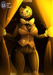 2026 2d 2d_(artwork) 2d_artwork artist_logo artist_name beanontoast bendy bendy_and_the_ink_machine bendy_the_dancing_demon big_breasts black_body clothes demon demon_girl female genderswap genderswap_(mtf) horns rule_63 thick_thighs tie