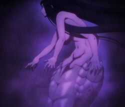 black_hair breasts dara-san large_breasts long_hair monster_girl multiple_arms naga navel reiwa_no_dara-san screencap stitched underboob