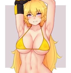 1girls bikini bikini_top blonde_female blonde_hair bluefield long_hair long_hair_female nude_female purple_eyes rwby solo_female yang_xiao_long