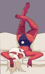 1girl akumi ass bare_shoulders barefoot breasts feet full_body horns indie_virtual_youtuber long_hair looking_at_viewer lying on_stomach red_skin soles solo toes virtual_youtuber vyugen white_hair yellow_eyes